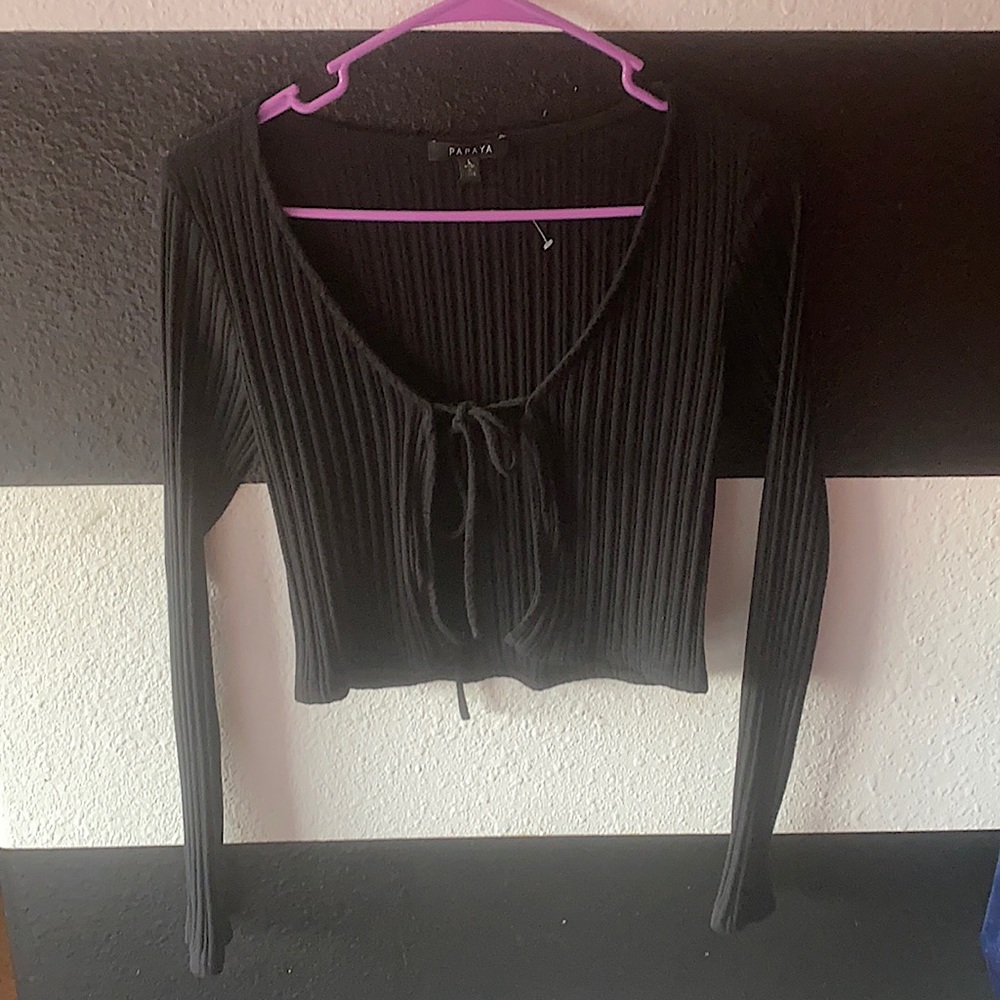 Black long sleeve tie front shirt